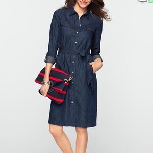 EUC Talbots Classic Wash Denim Button Front Shirt Dress Long Sleeve Size 16